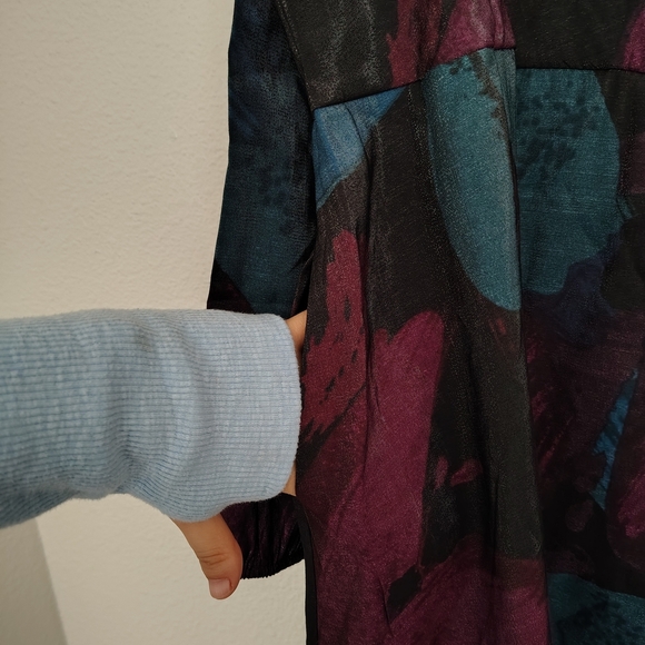 Ava & Viv Sheer Wrap Midi Dress Balloon Long Sleeve Teal Burgundy/Blue Sz 1X NWT - Picture 7 of 15